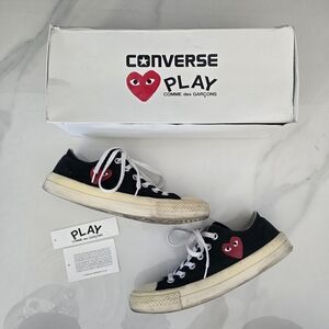 Comme des Garcons PLAY Black Canvas Sneakers with Red Heart